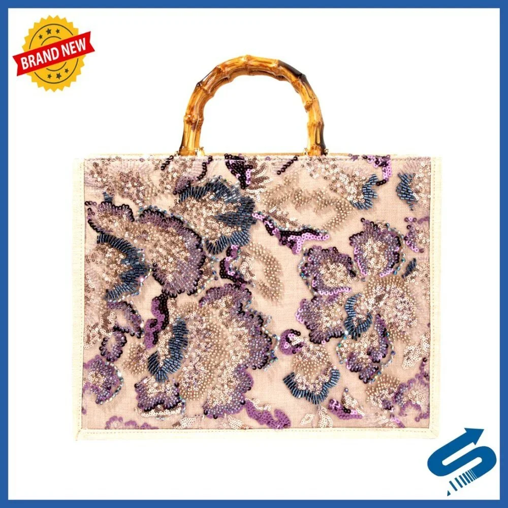 Sequin Embroidered Floral Tote Bag Elegant Evening Handbag Wedding Party